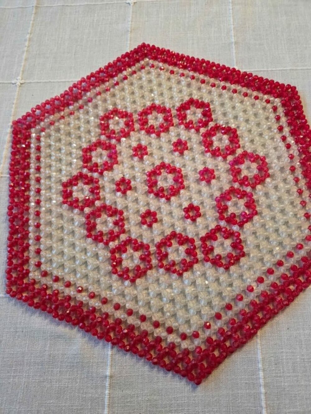 Vintage hexagon beaded doily